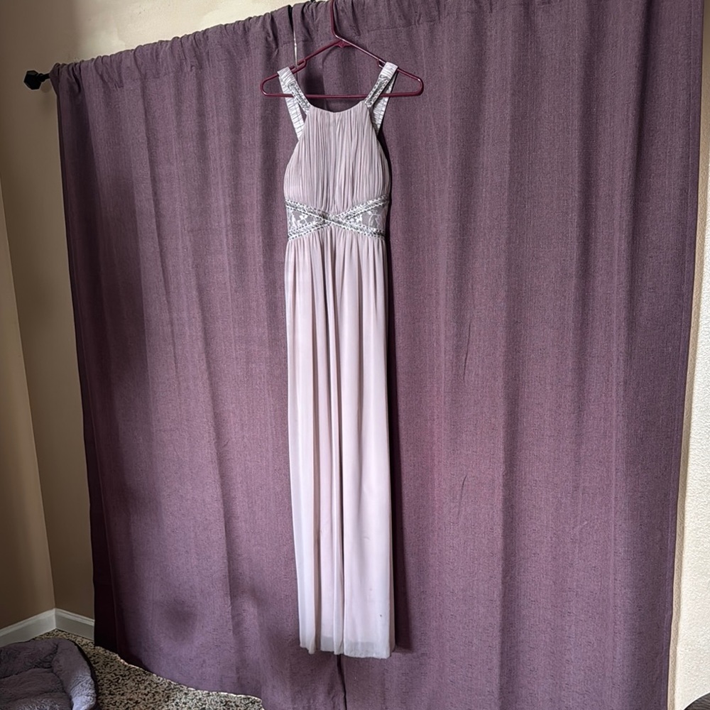 Elegant Pink Evening Gown with Silver Accents